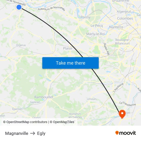 Magnanville to Egly map