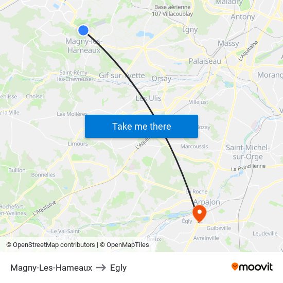 Magny-Les-Hameaux to Egly map