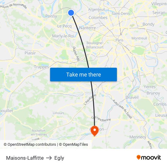 Maisons-Laffitte to Egly map