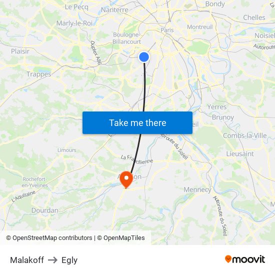 Malakoff to Egly map