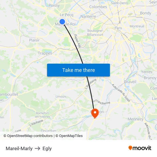 Mareil-Marly to Egly map