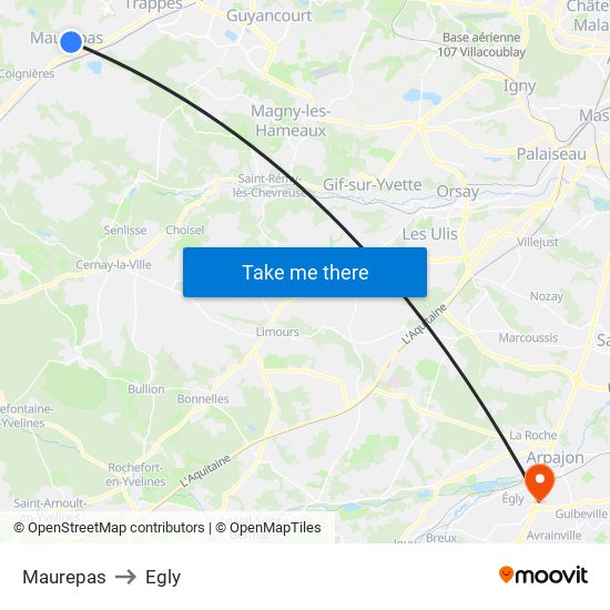 Maurepas to Egly map