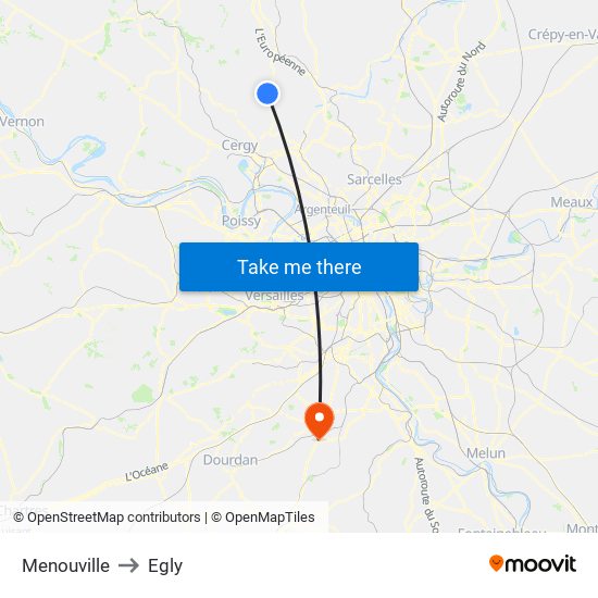 Menouville to Egly map