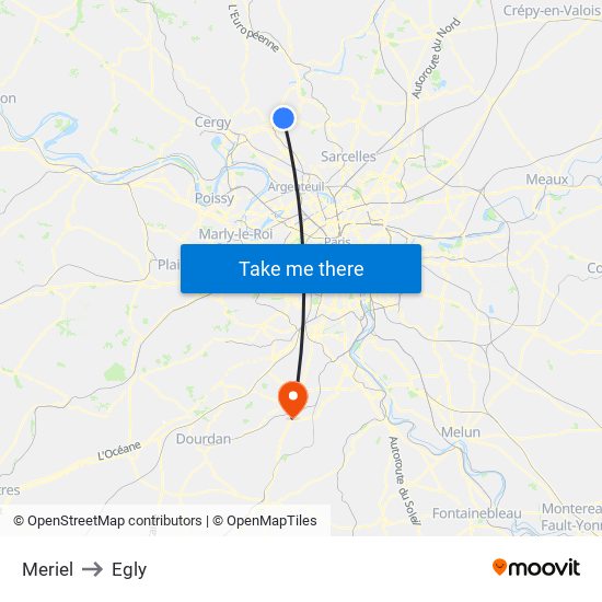 Meriel to Egly map