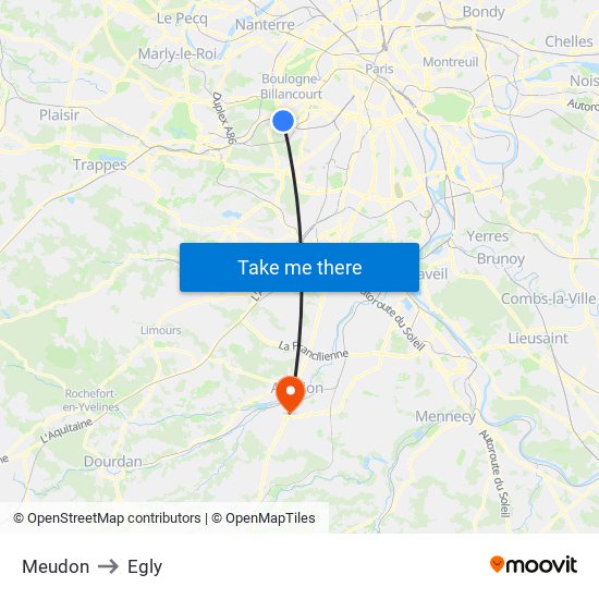 Meudon to Egly map