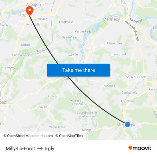 Milly-La-Foret to Egly map