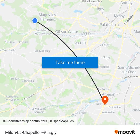 Milon-La-Chapelle to Egly map