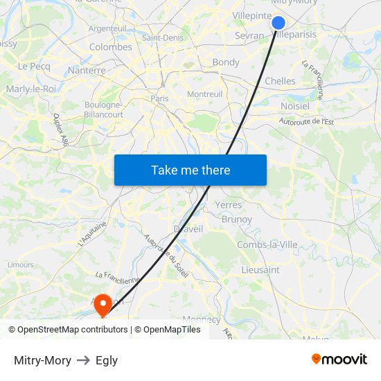 Mitry-Mory to Egly map