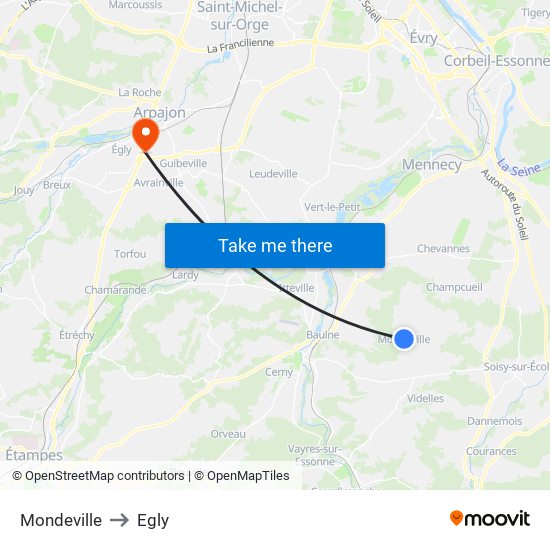 Mondeville to Egly map