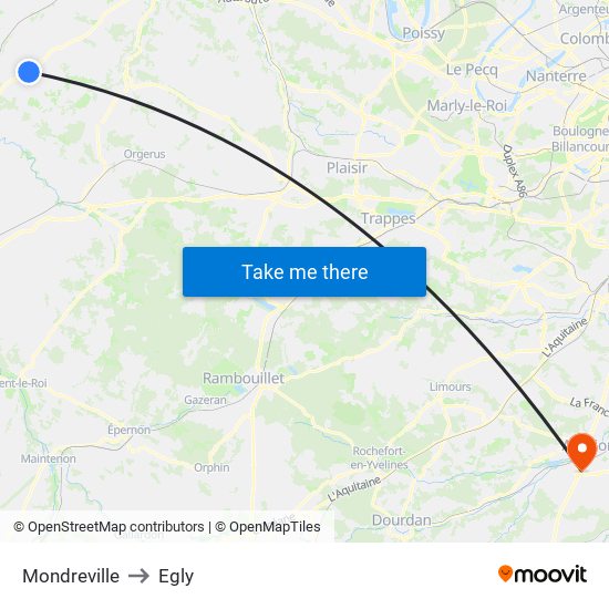 Mondreville to Egly map