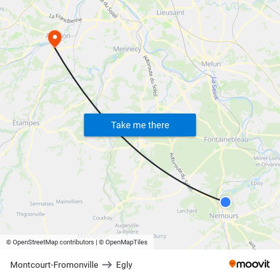 Montcourt-Fromonville to Egly map