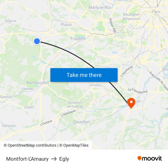 Montfort-L'Amaury to Egly map