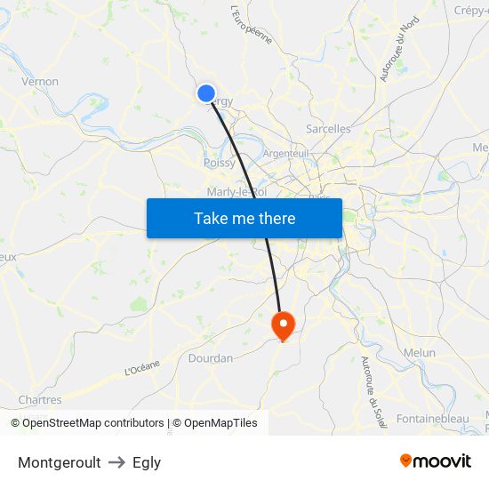 Montgeroult to Egly map