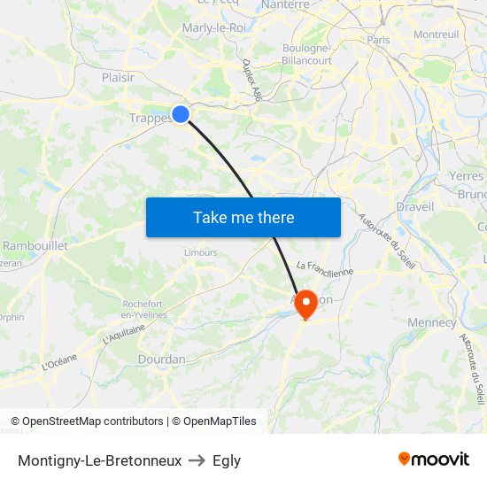 Montigny-Le-Bretonneux to Egly map