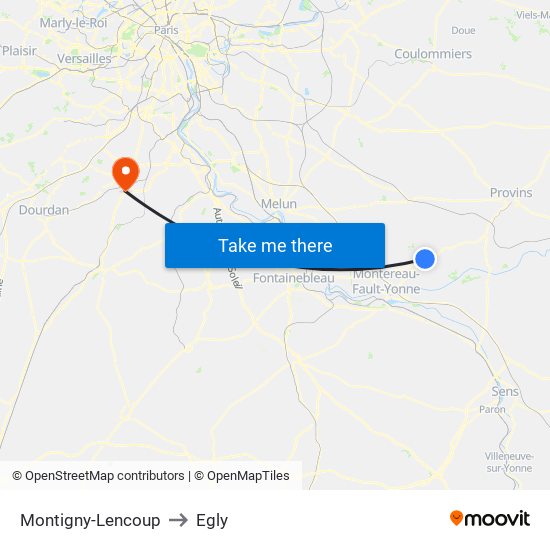Montigny-Lencoup to Egly map
