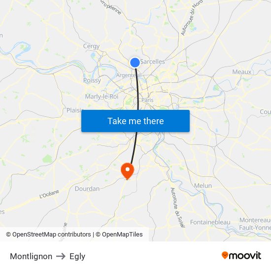 Montlignon to Egly map