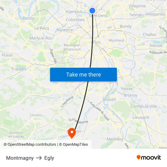 Montmagny to Egly map