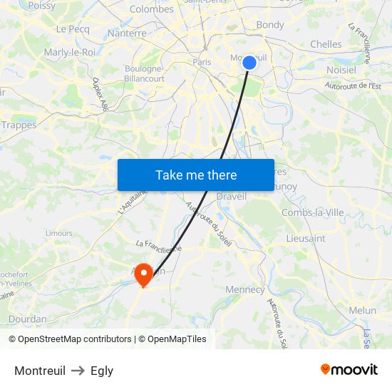 Montreuil to Egly map