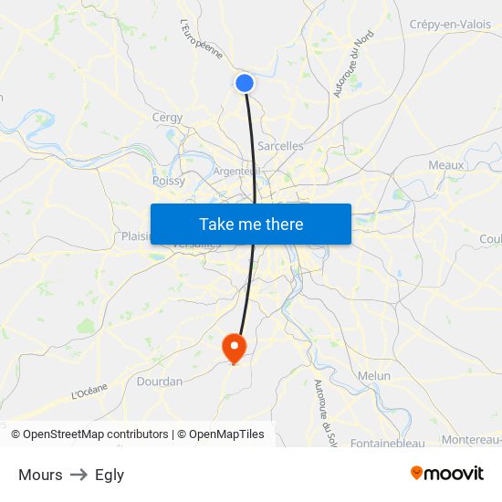 Mours to Egly map