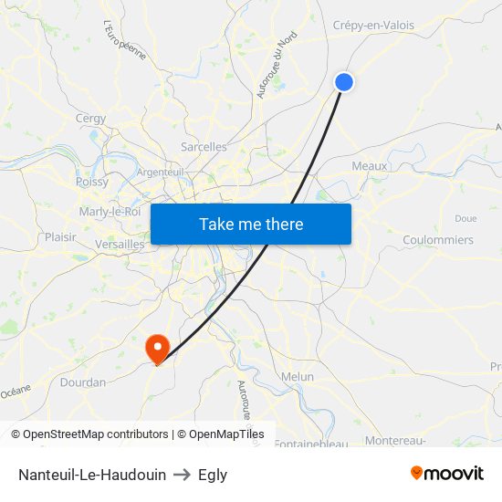 Nanteuil-Le-Haudouin to Egly map