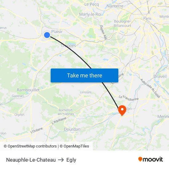 Neauphle-Le-Chateau to Egly map