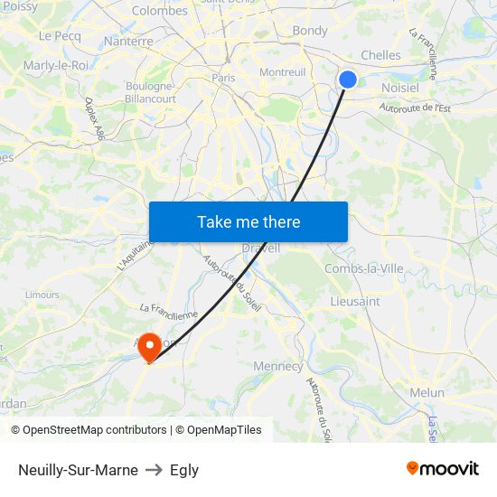 Neuilly-Sur-Marne to Egly map