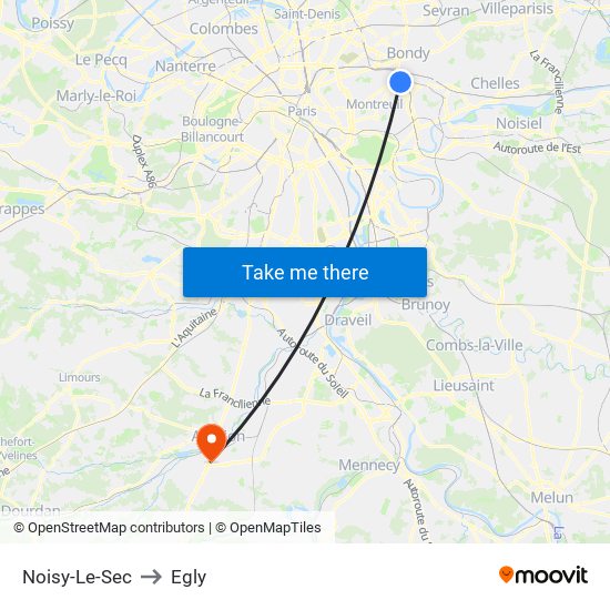 Noisy-Le-Sec to Egly map