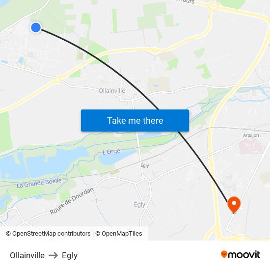 Ollainville to Egly map