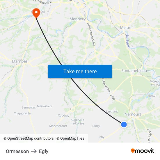 Ormesson to Egly map