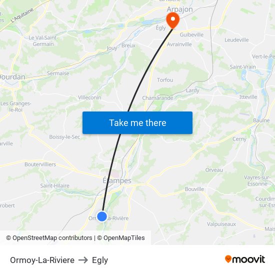 Ormoy-La-Riviere to Egly map