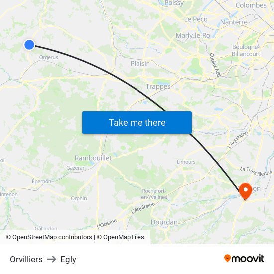 Orvilliers to Egly map