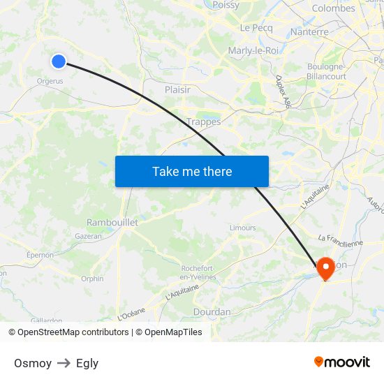Osmoy to Egly map