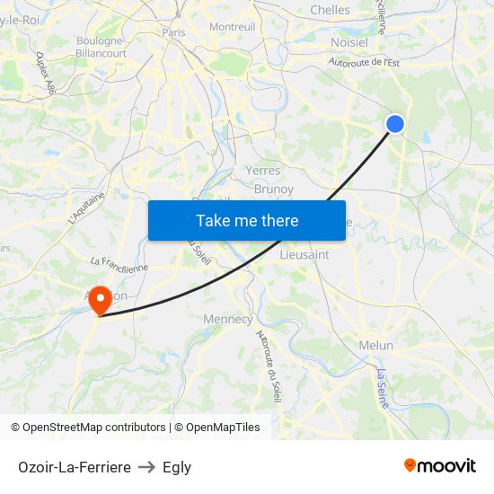 Ozoir-La-Ferriere to Egly map