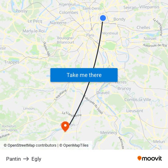 Pantin to Egly map