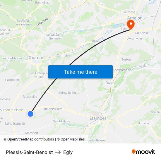 Plessis-Saint-Benoist to Egly map