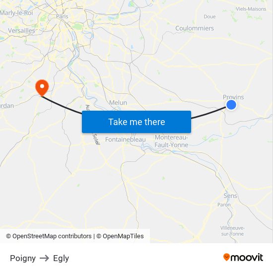 Poigny to Egly map