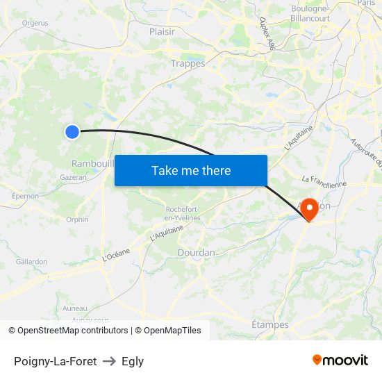 Poigny-La-Foret to Egly map
