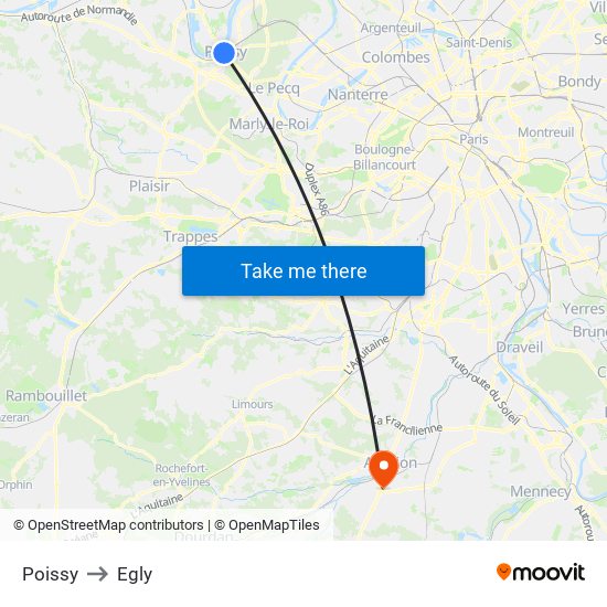 Poissy to Egly map