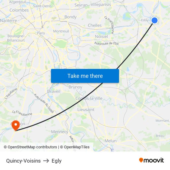 Quincy-Voisins to Egly map