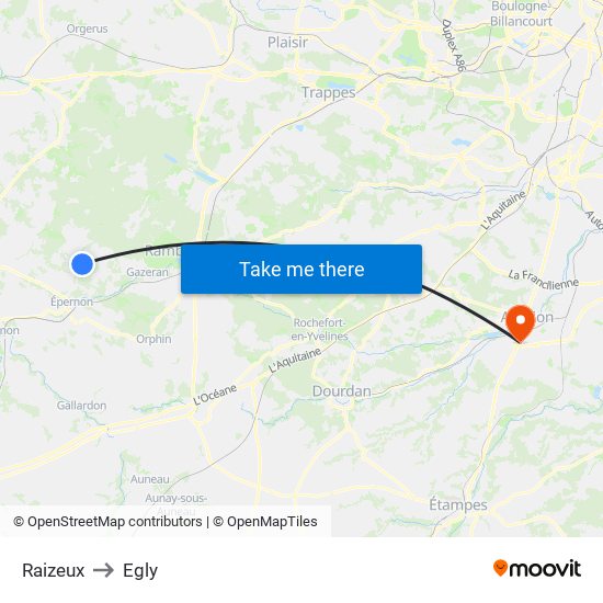 Raizeux to Egly map