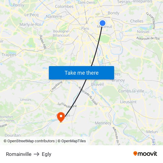 Romainville to Egly map