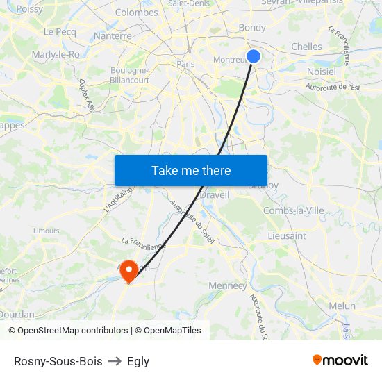 Rosny-Sous-Bois to Egly map