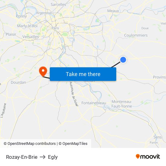 Rozay-En-Brie to Egly map