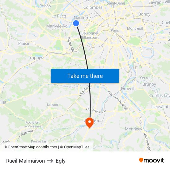 Rueil-Malmaison to Egly map