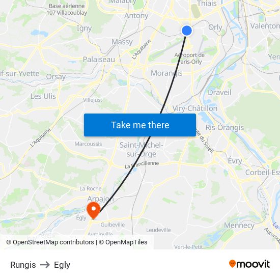 Rungis to Egly map