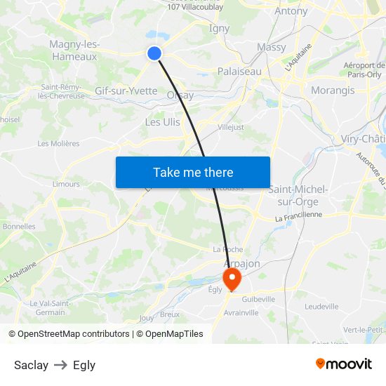 Saclay to Egly map