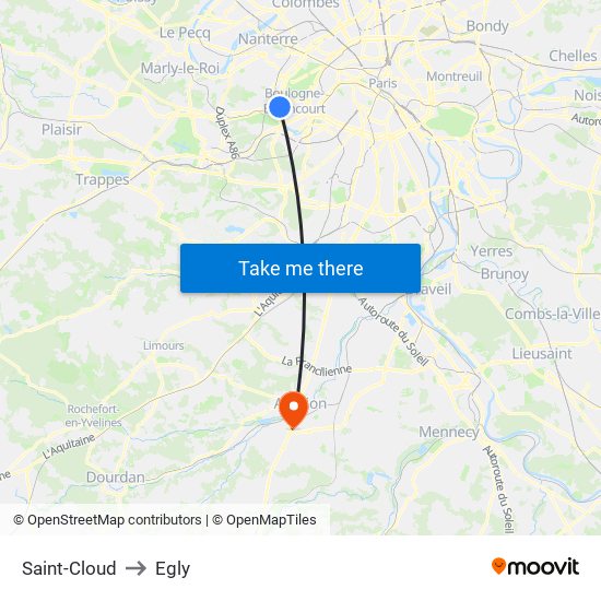 Saint-Cloud to Egly map