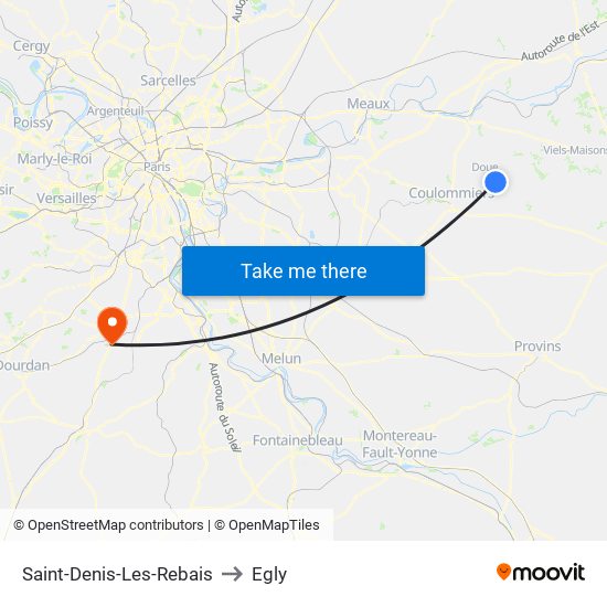 Saint-Denis-Les-Rebais to Egly map