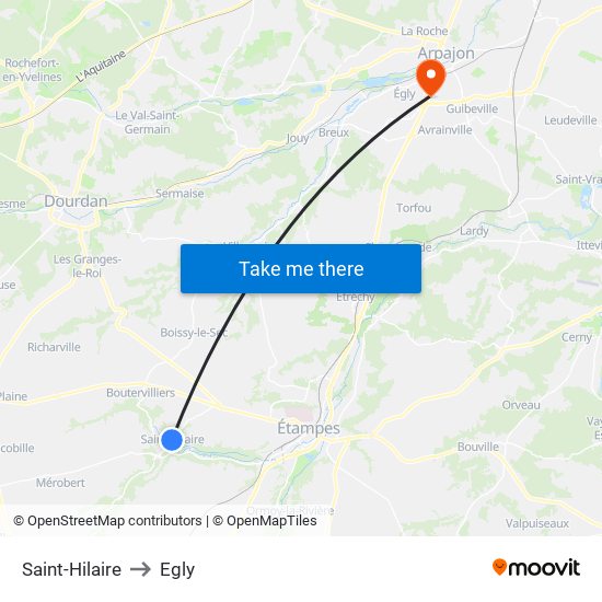 Saint-Hilaire to Egly map