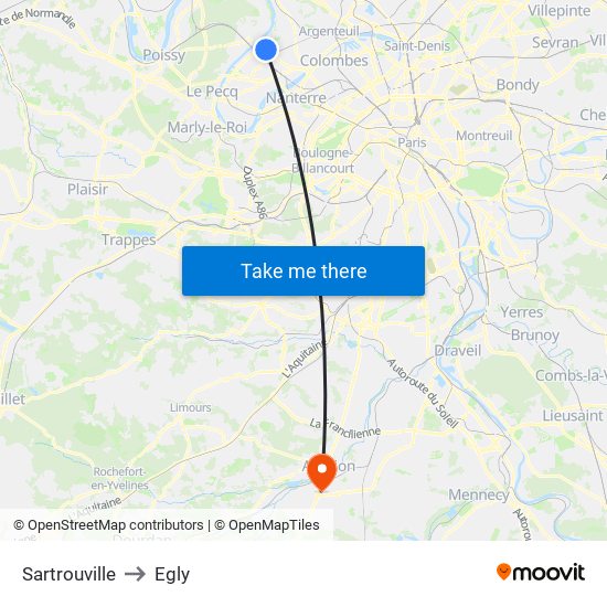 Sartrouville to Egly map